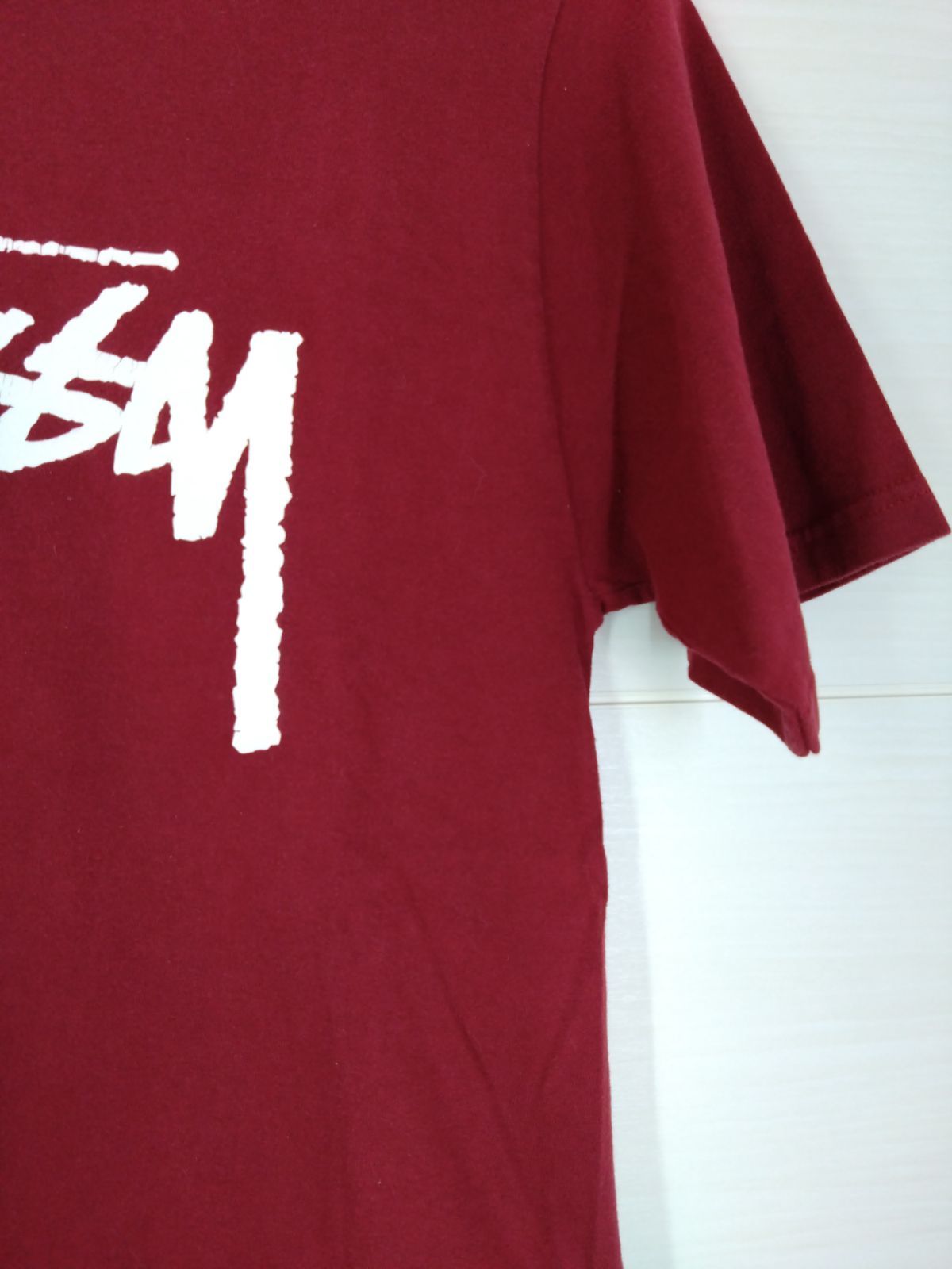 USA製 STUSSY スチューシー ロゴTシャツ ワインレッド 胸中央プリント 