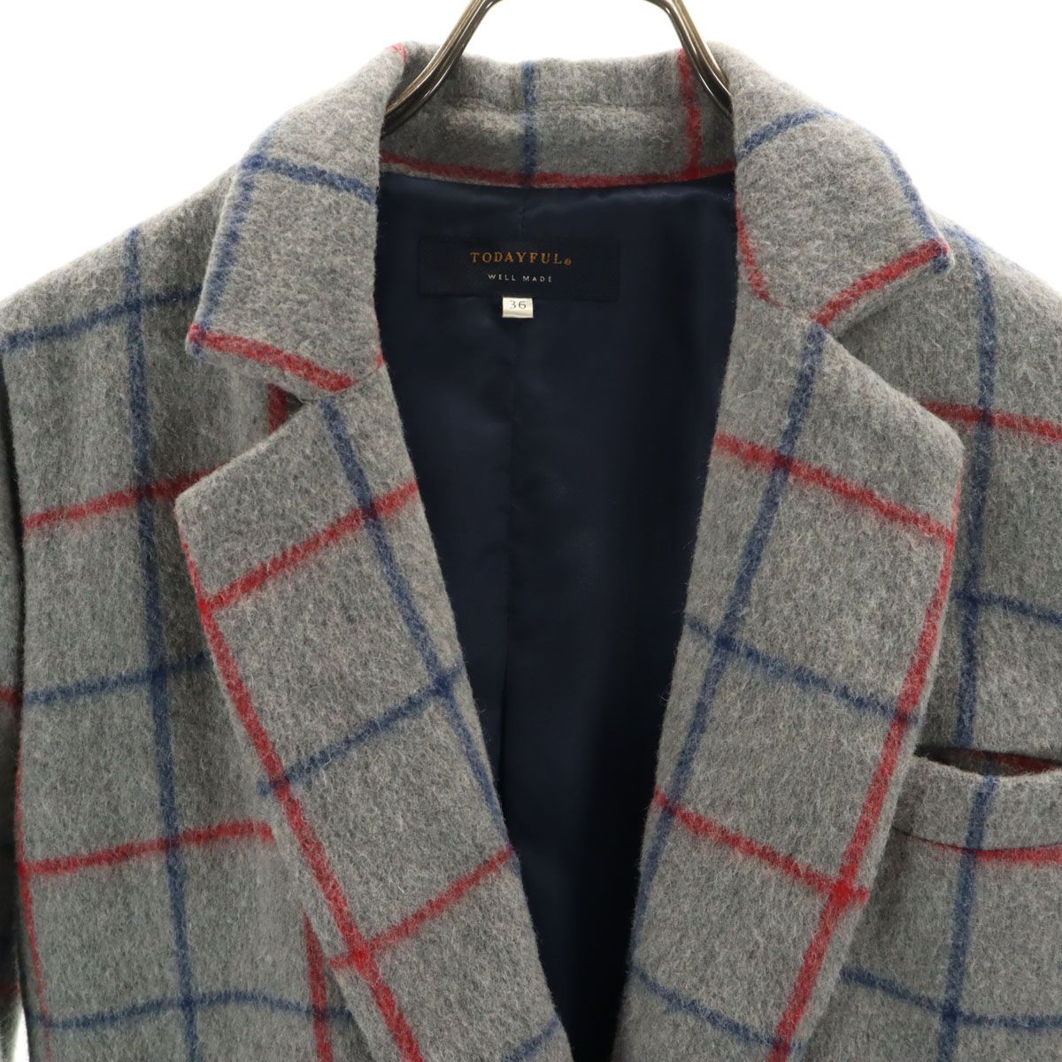TODAYFUL トゥデイフル チェック柄 チェスターコート 36 グレー