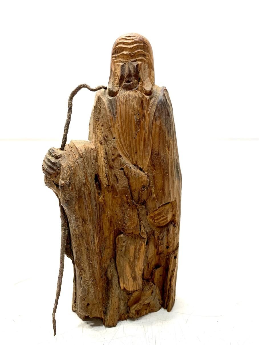 貴重 根彫 寿老人 七福神 人物像 木彫り 骨董 流木アート 仏教美術