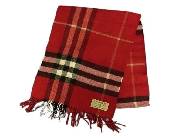 BURBERRY バーバリー マフラー ノバチェック レッド系 カシミヤ100％ レディース フリンジ 美品【本物保証】 BURBERRY バーバリー マフラー ノバチェック レッド系 カシミヤ100