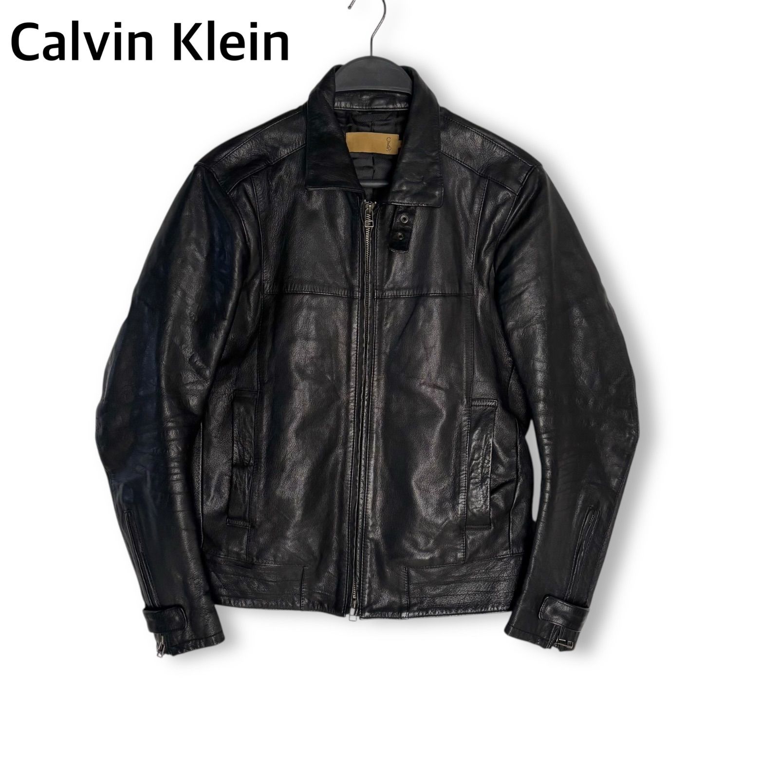 美品 CK39 Calvin Klein カルバンクライン 羊革 レザージャケット 上質