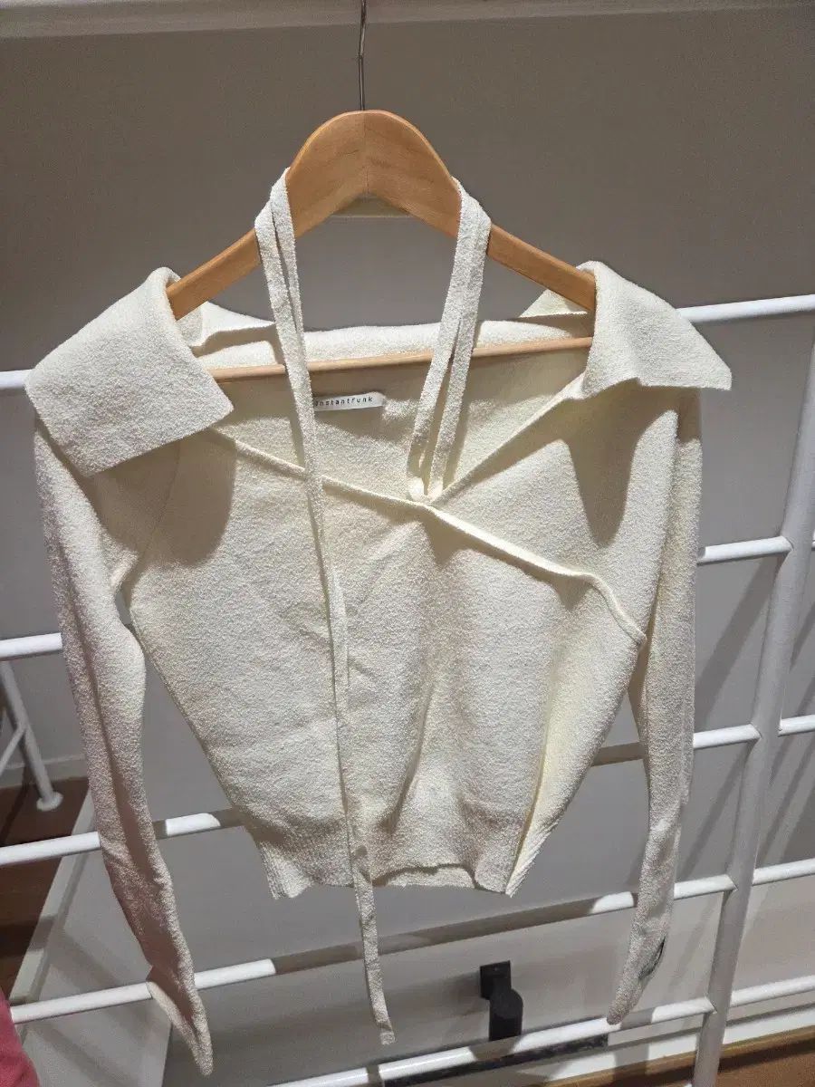 インスタントファンク ストラップ 片方オフショルダー ニット 白 F