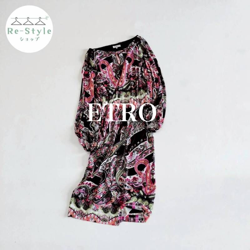 ETRO エトロ 長袖ワンピース ロング パワーネット ペイズリー柄 総柄