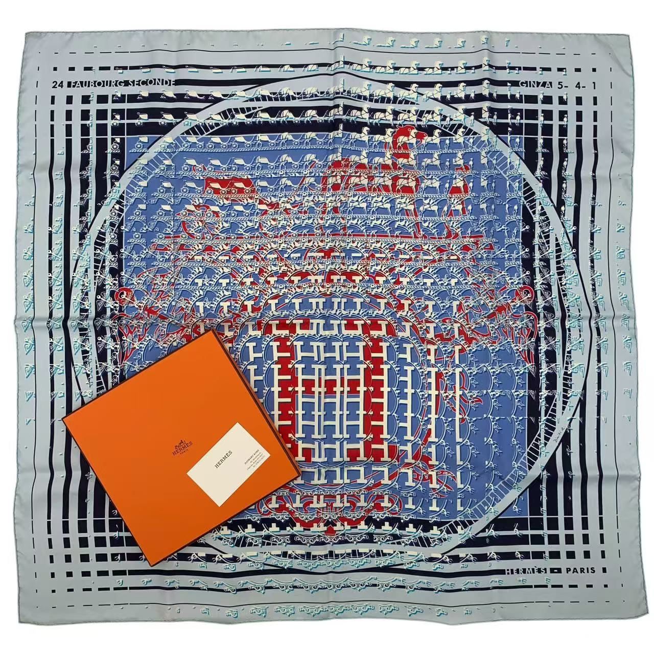 新品同様 HERMES エルメス カレ90 スカーフ シルク 24 FAUBOURG