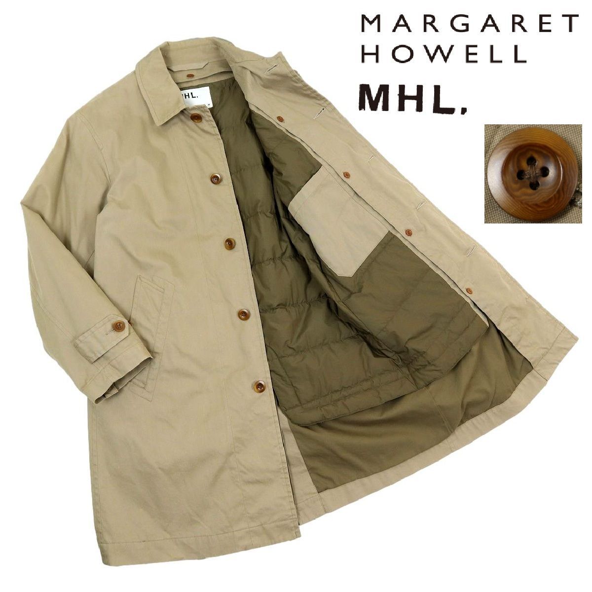 マーガレットハウウェル　ダウンライナー付きステンカラーコート　サイズI B3688】【ダウンライナー付】MARGARET HOWELL M.H.L マーガレット