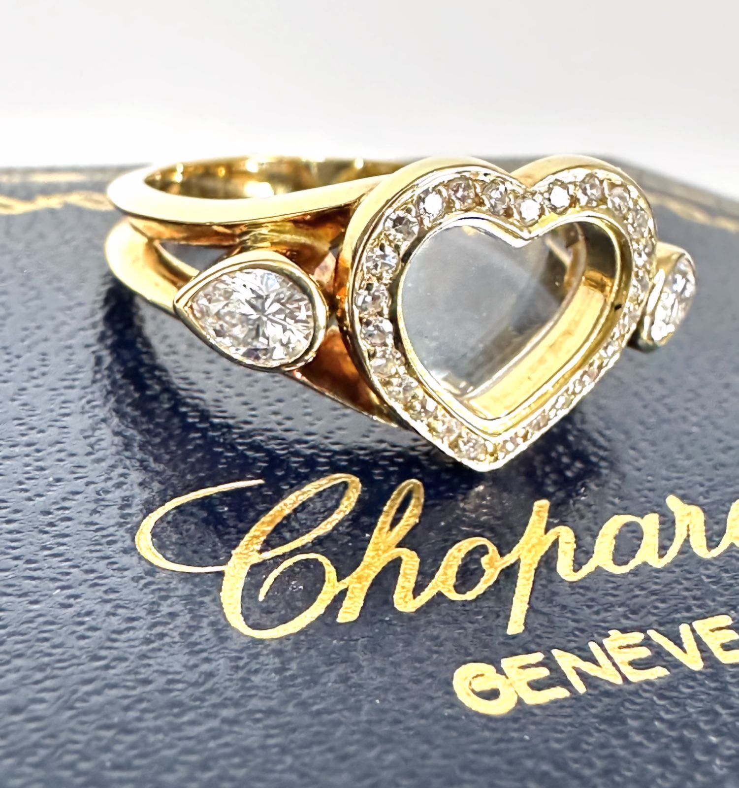 良品 レア Chopard ショパール K18YG ハッピーダイヤモンド ペア 
