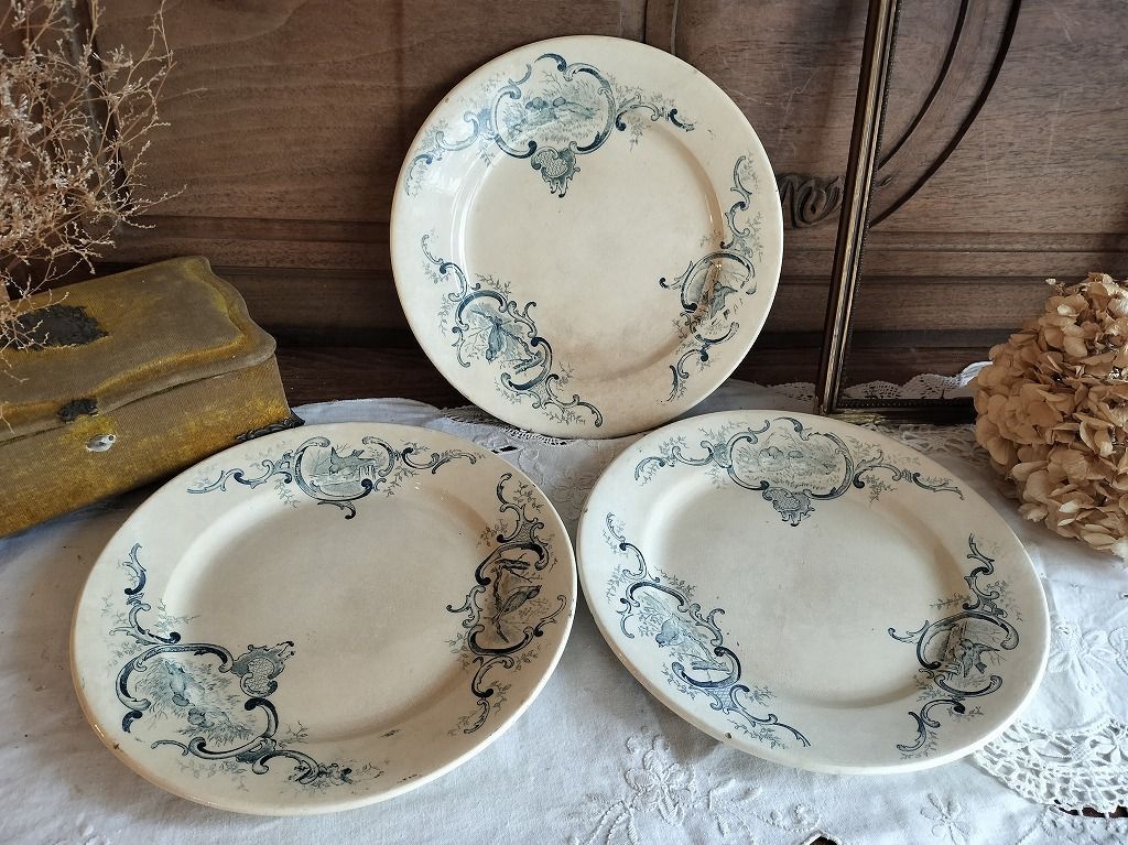 フランス アンティーク 絵つき皿 鳥 装飾 皿 3枚セット 1900年 - メルカリ