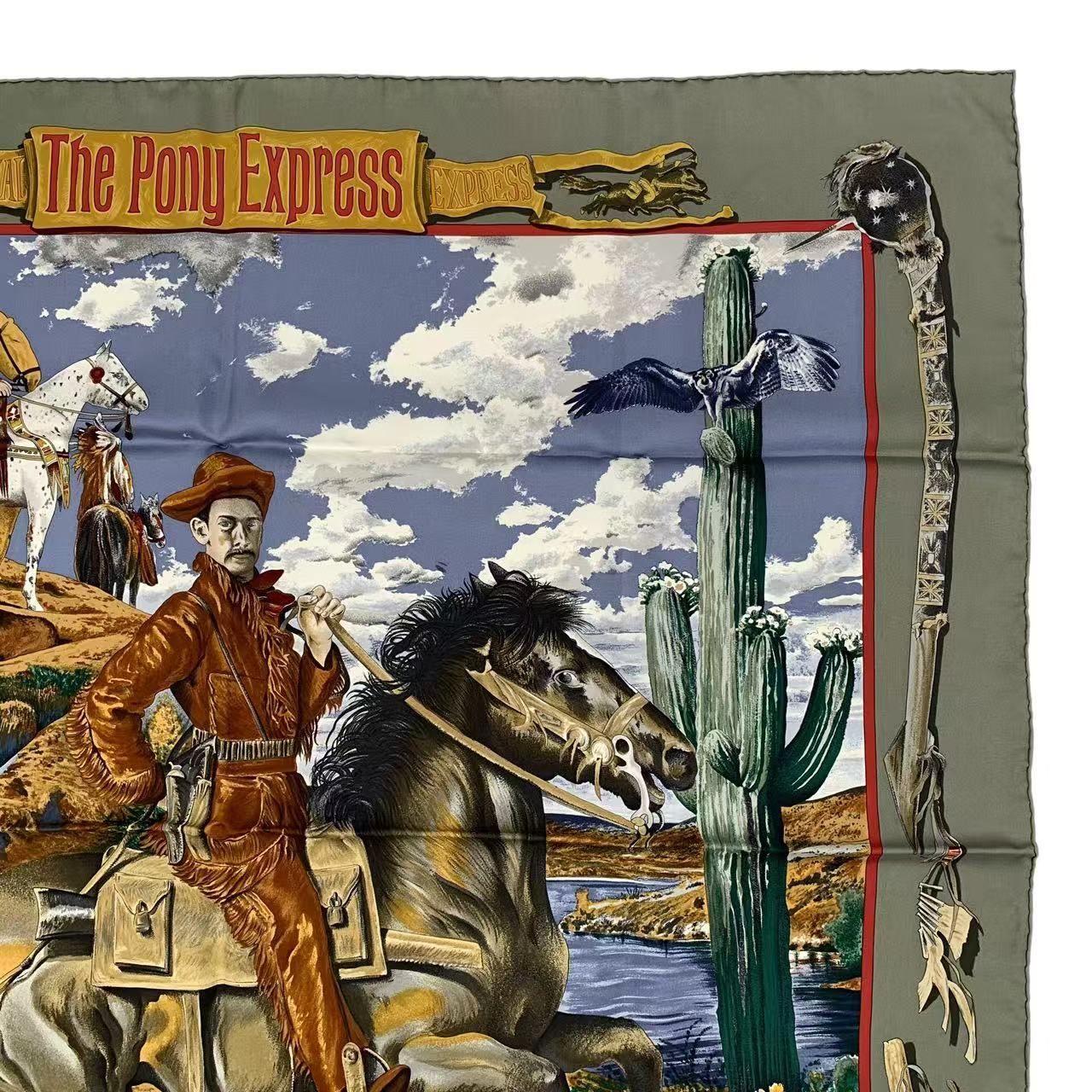 新品同様 HERMES エルメス カレ90 THE PONY EXPRESS 郵便社 馬 シルク