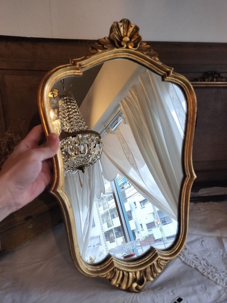 フランス アンティーク 素敵な装飾 ゴールド 壁掛け ミラー 鏡 - メルカリ