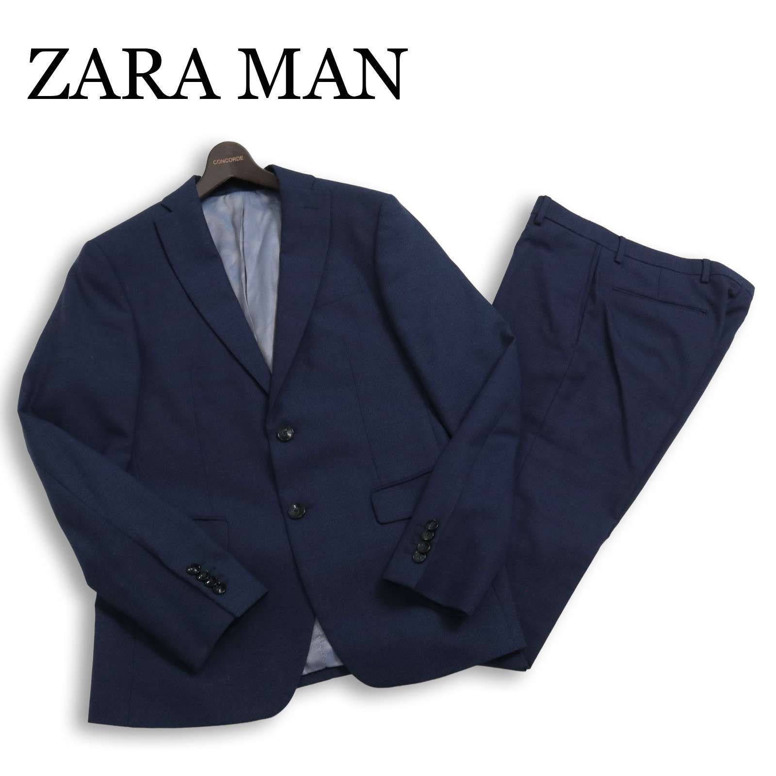 ザラ　マン　ニット　カジュアル　スーツ　セットアップ　メランジ　ブルー　48 ZARA MAN ザラ マン 通年 ウール混☆ スーツ セットアップ ジャケット