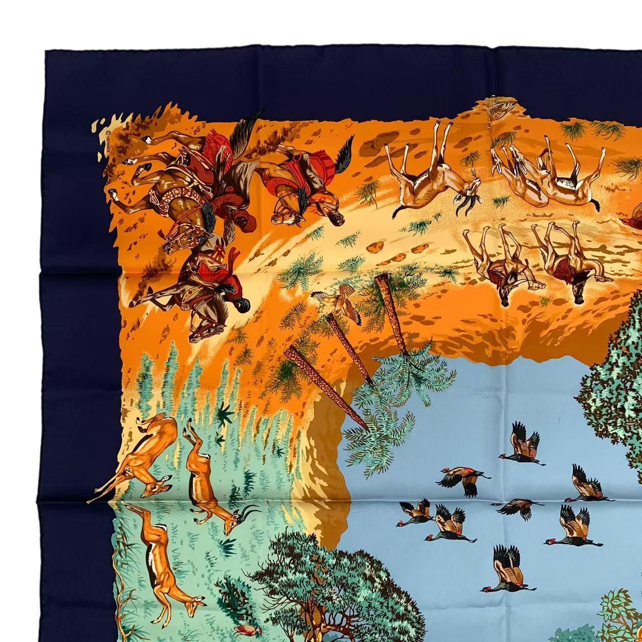 新品同様 HERMES エルメス スカーフ カレ90 AFRICA アフリカ ネイビー