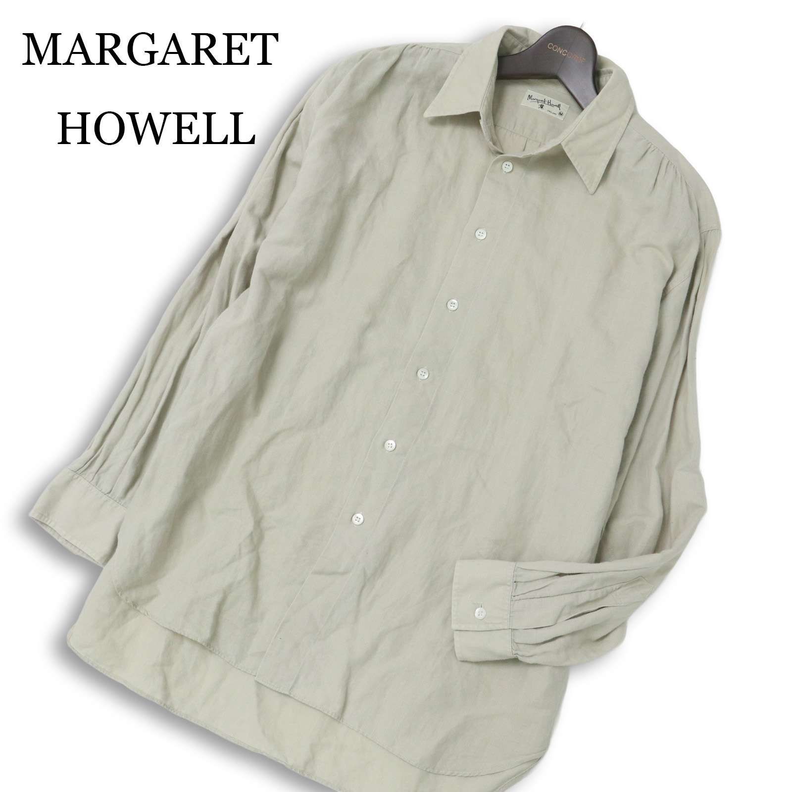マーガレットハウエル 長袖シャツ リネン 麻100% ホワイト Lサイズ マーガレットハウエル リネンシャツ プルオーバー バンドカラー