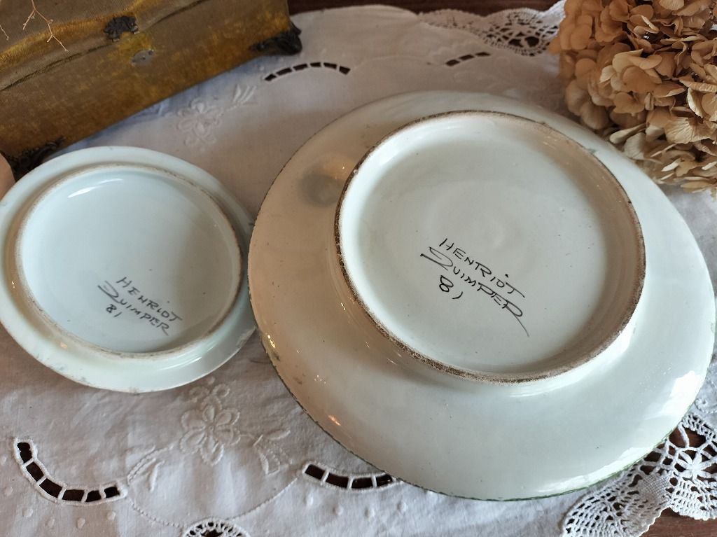 フランス アンティーク ブルターニュ絵つき皿 Henriot Quimper 蓋つき