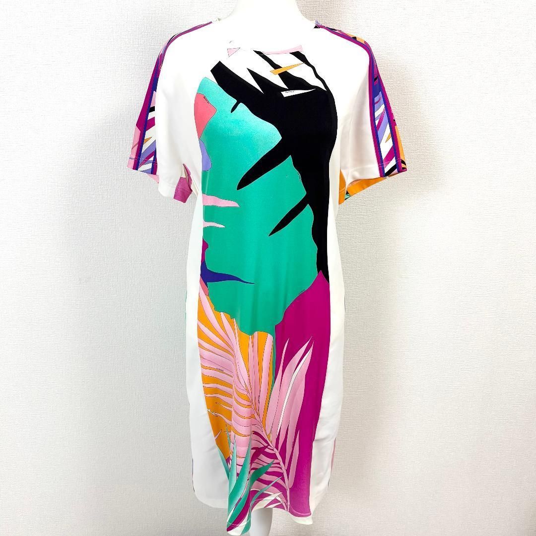 レオナール 半袖 ロング カットソー ワンピース 総柄 M マルチカラー LEONARD 半袖ロングワンピース 38 白×マルチ ボタニカル - メルカリ