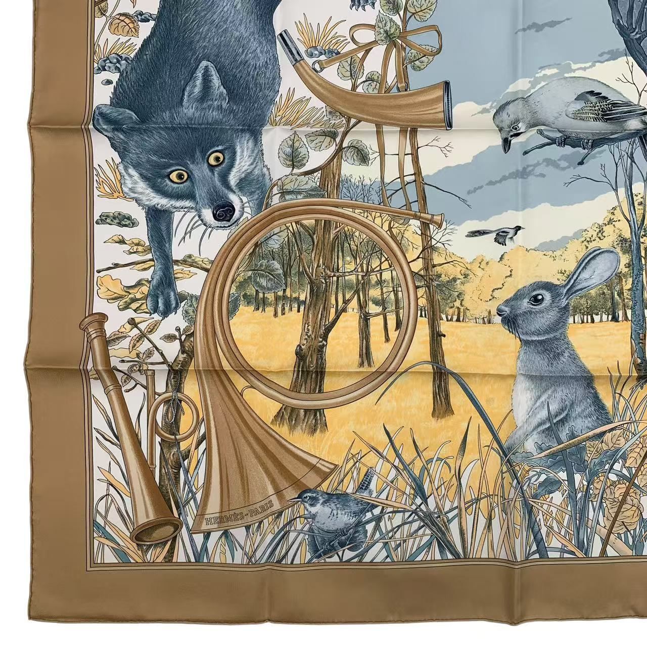 未使用品 HERMES エルメス スカーフ シルク カレ90 CHASSE au BOIS 森