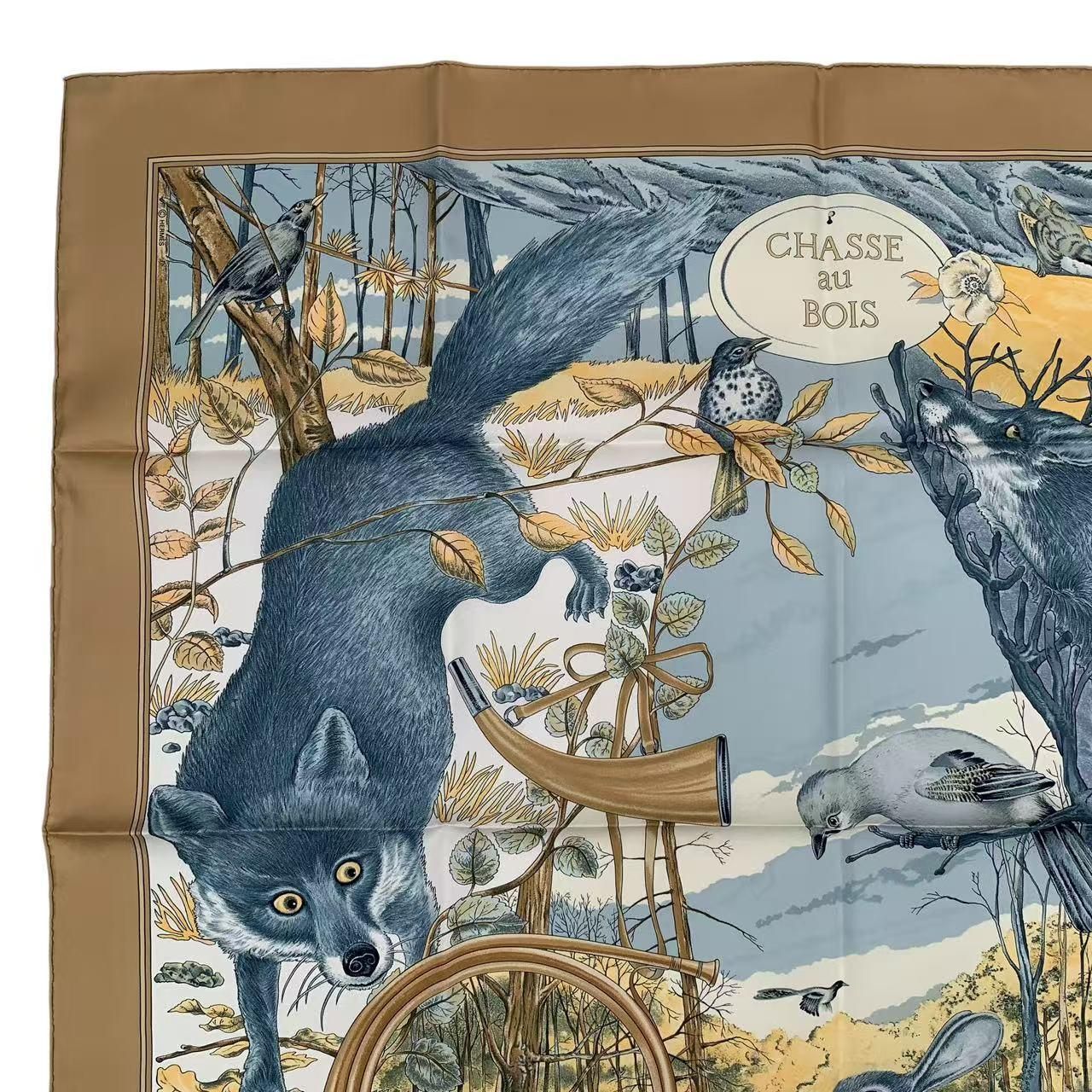未使用品 HERMES エルメス スカーフ シルク カレ90 CHASSE au BOIS 森