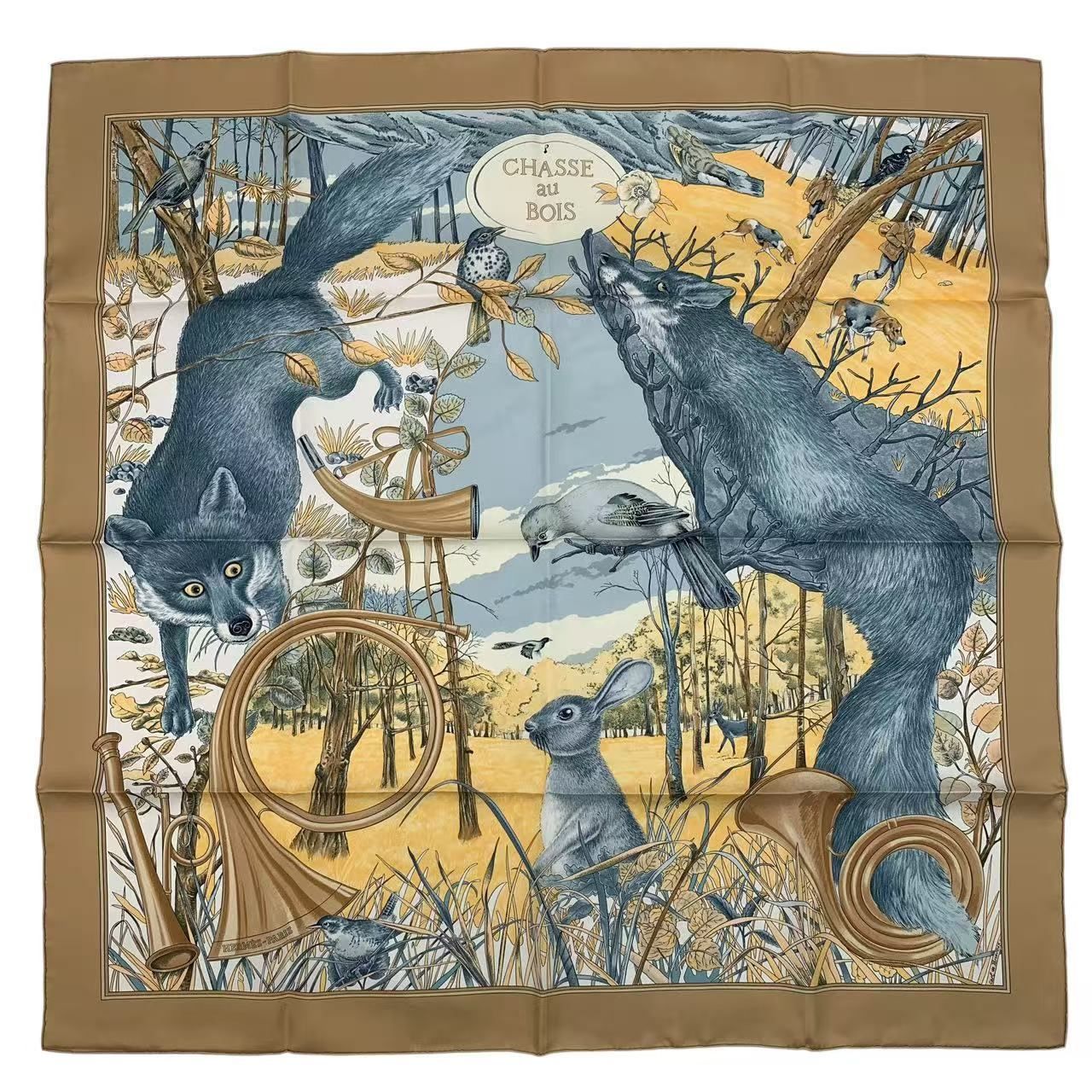 未使用品 HERMES エルメス スカーフ シルク カレ90 CHASSE au BOIS 森