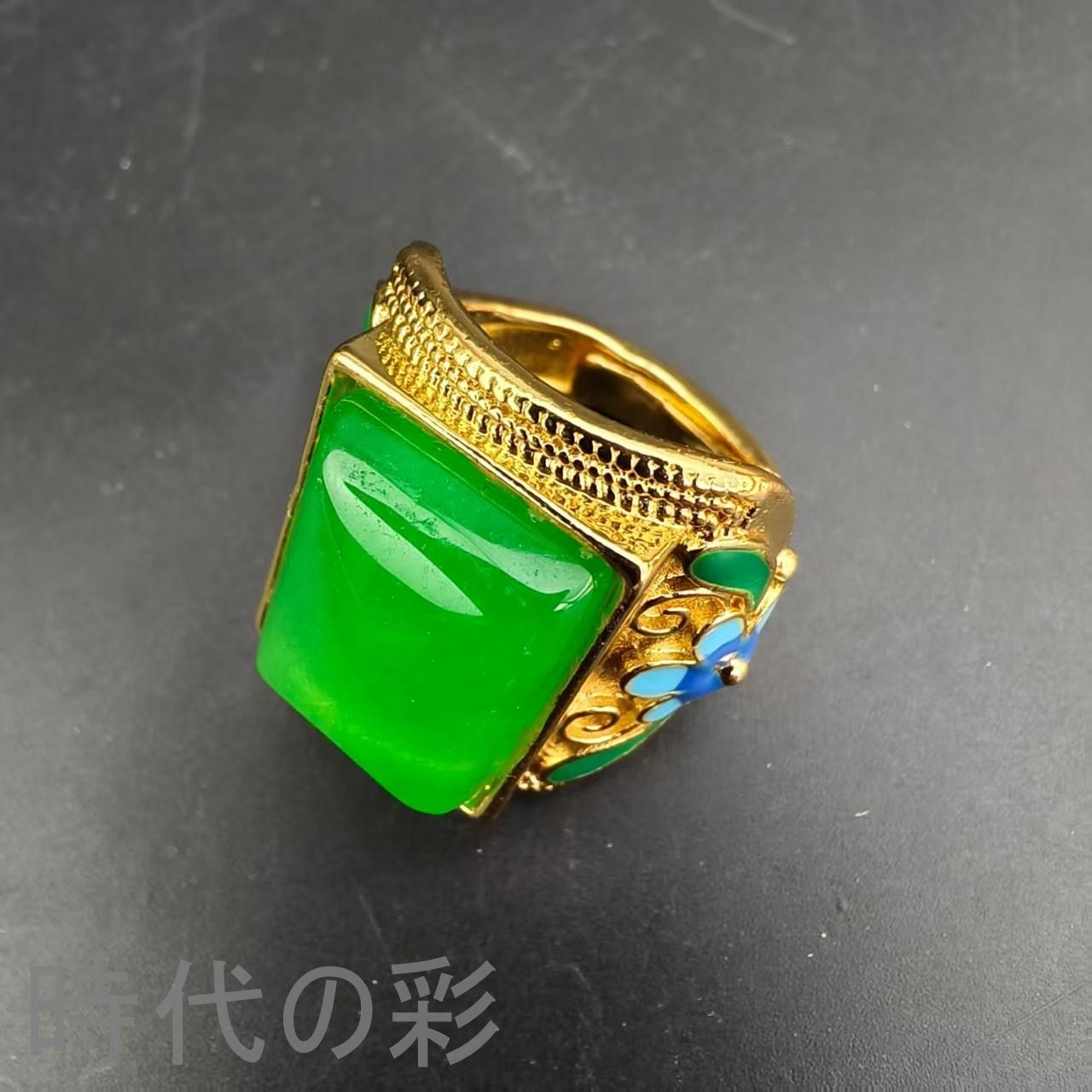 老翡翠 景泰藍嵌め指輪』中国古美術 冰種満緑 手工彫刻 玉器 裝身具