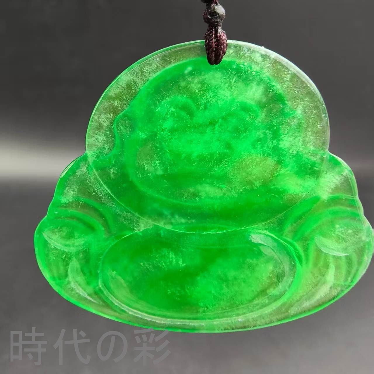 古玉老翡翠 弥勒仏ペンダント』中国古美術 古代ミャンマー 高冰満緑