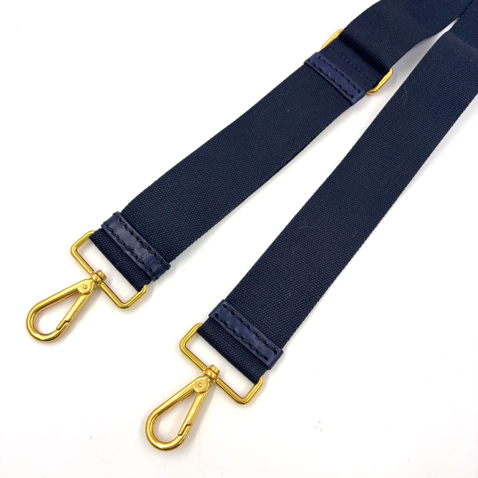 PRADA レザーショルダーストラップ 青 PRADA レザー×キャンバス ネイビー ショルダーストラップ ゴールド