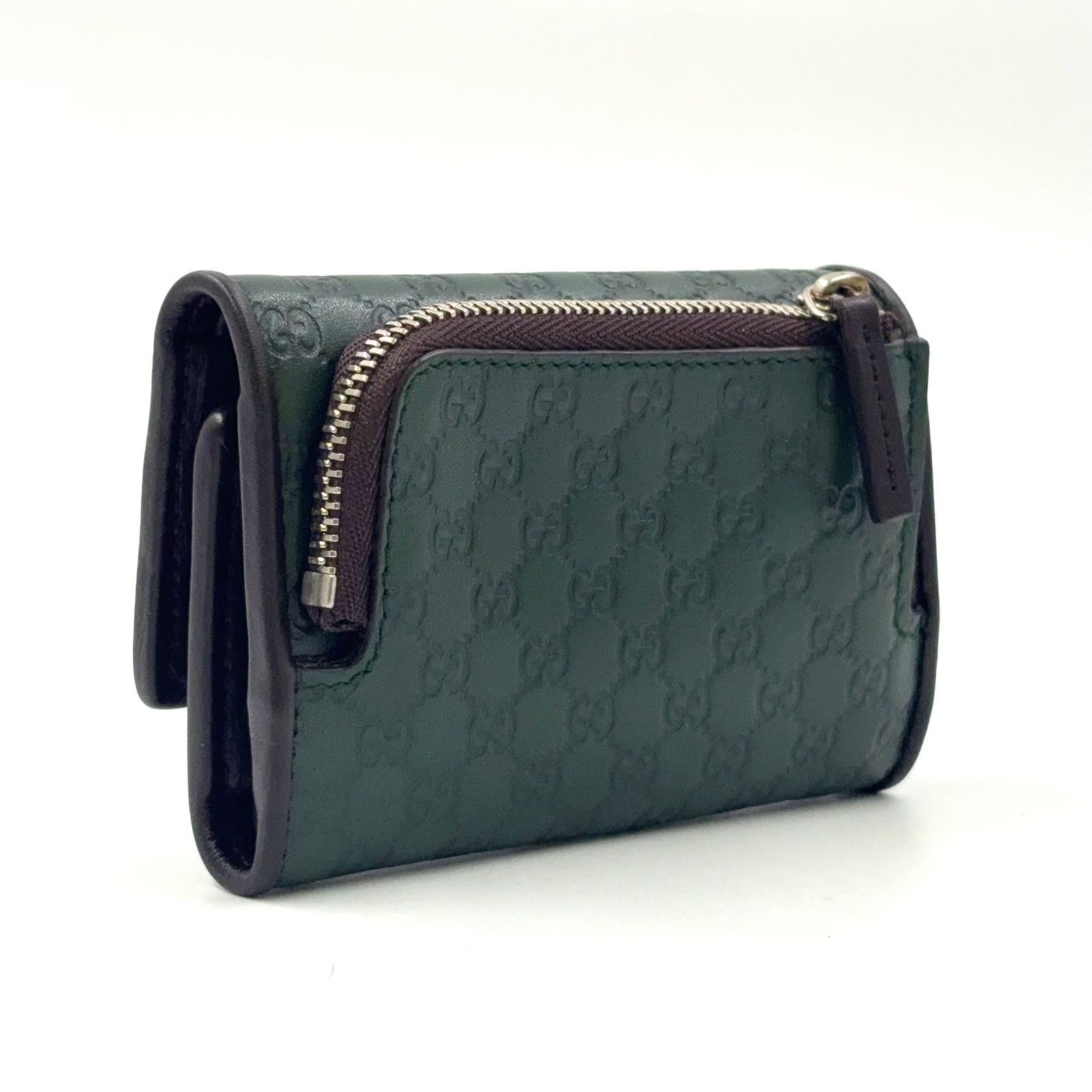 GUCCI マイクログッチシマ GG柄 6連 レザー グリーン×ブラウン キー