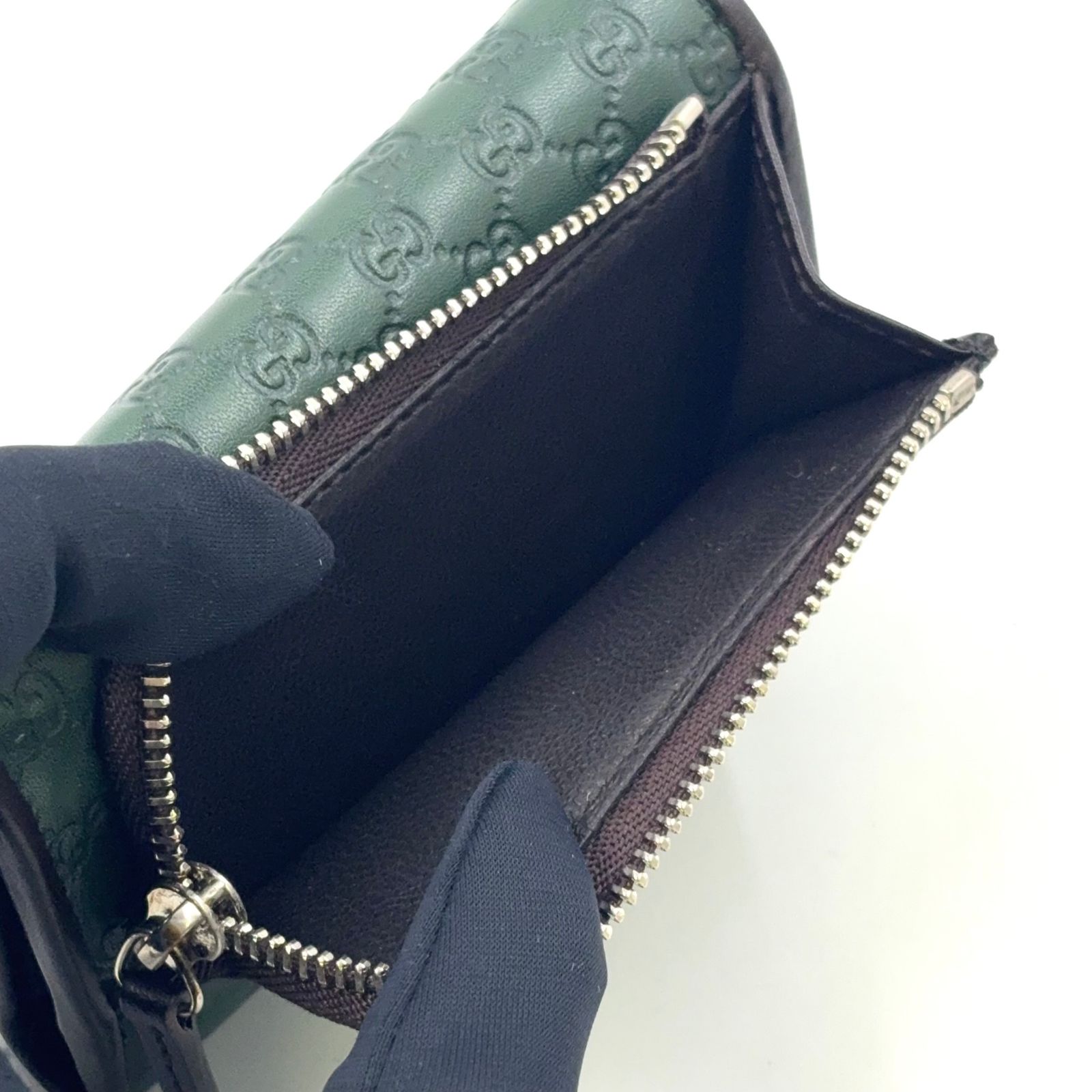 GUCCI マイクログッチシマ GG柄 6連 レザー グリーン×ブラウン キー