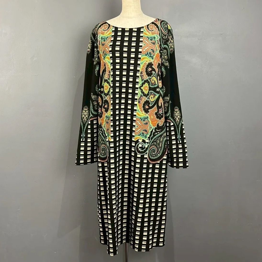 イタリア製 ETRO エトロ 長袖 デザイン 総柄 ワンピース ペイズリー