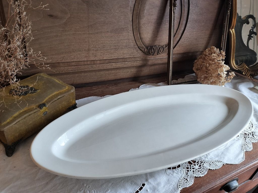 フランス アンティーク 特大 サルグミンヌ 魚プレート ポワソン 無地