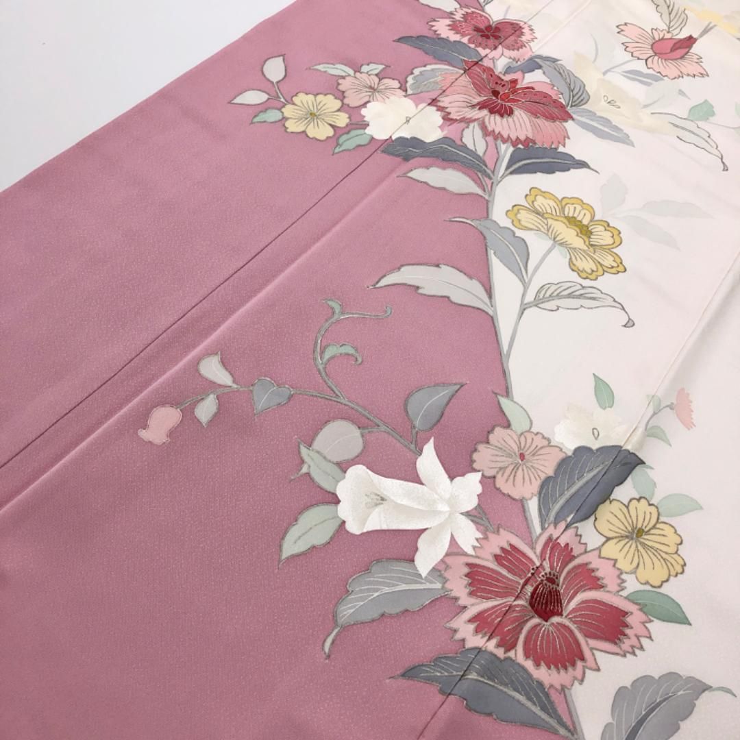 訪問着 色鮮やかな花模様 銀駒刺繍 練色 K-4802 - メルカリ
