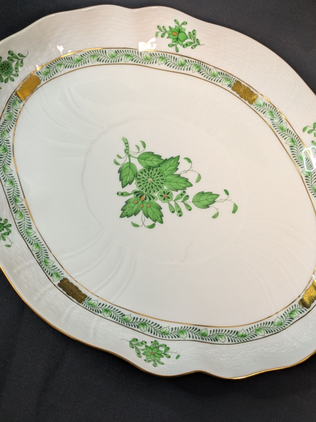 ヘレンド アポニー・グリーン AV オーバルディッシュ 26.5cm Herend