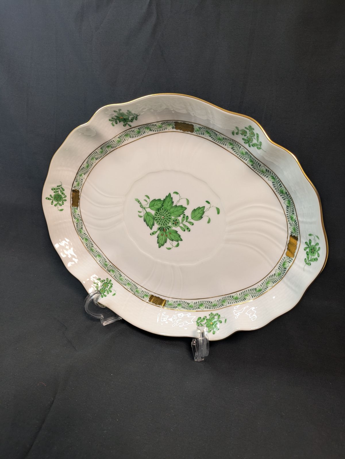 ヘレンド アポニー・グリーン AV オーバルディッシュ 26.5cm Herend