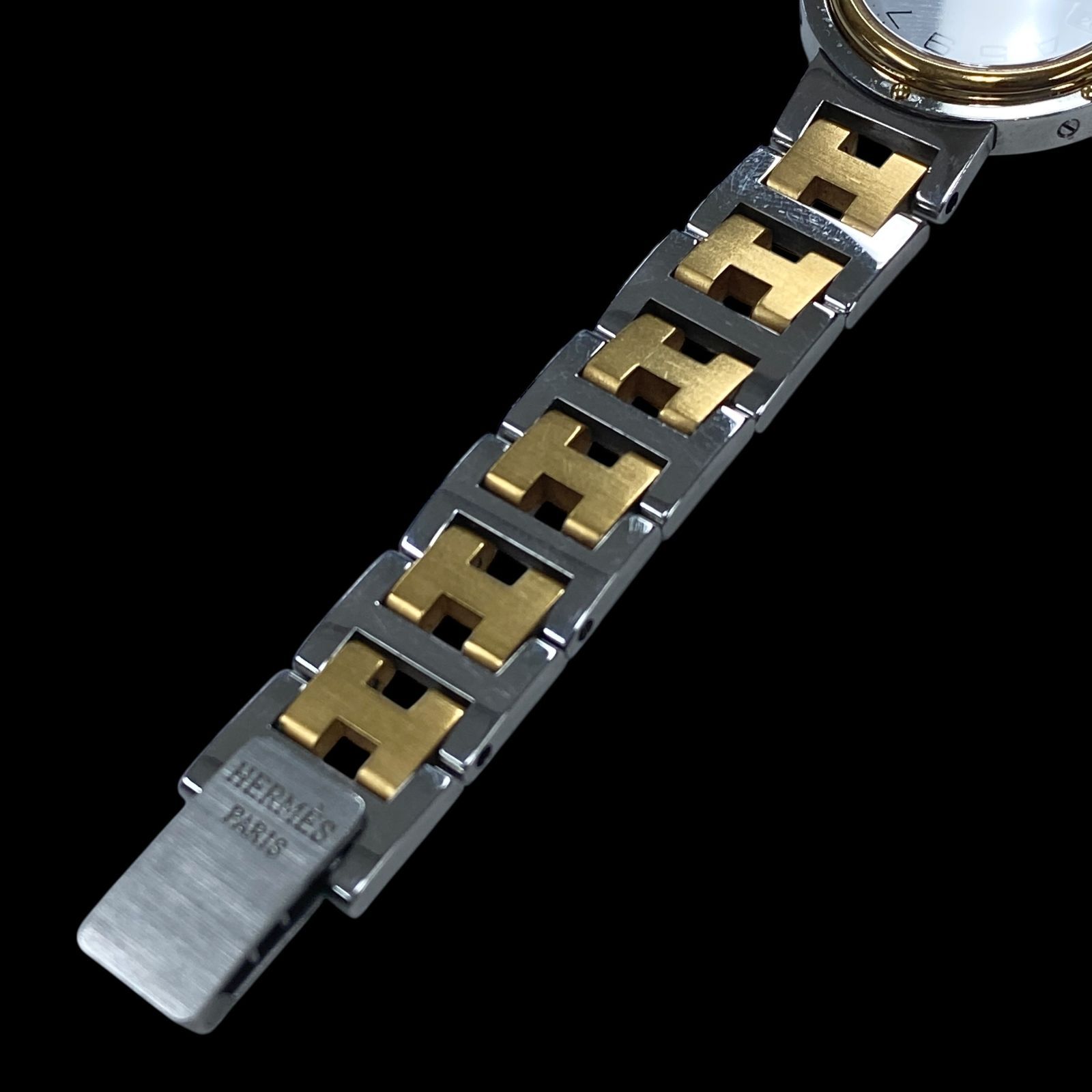 稼働品 美品 HERMES エルメス クリッパー デイト Hベルト コンビ