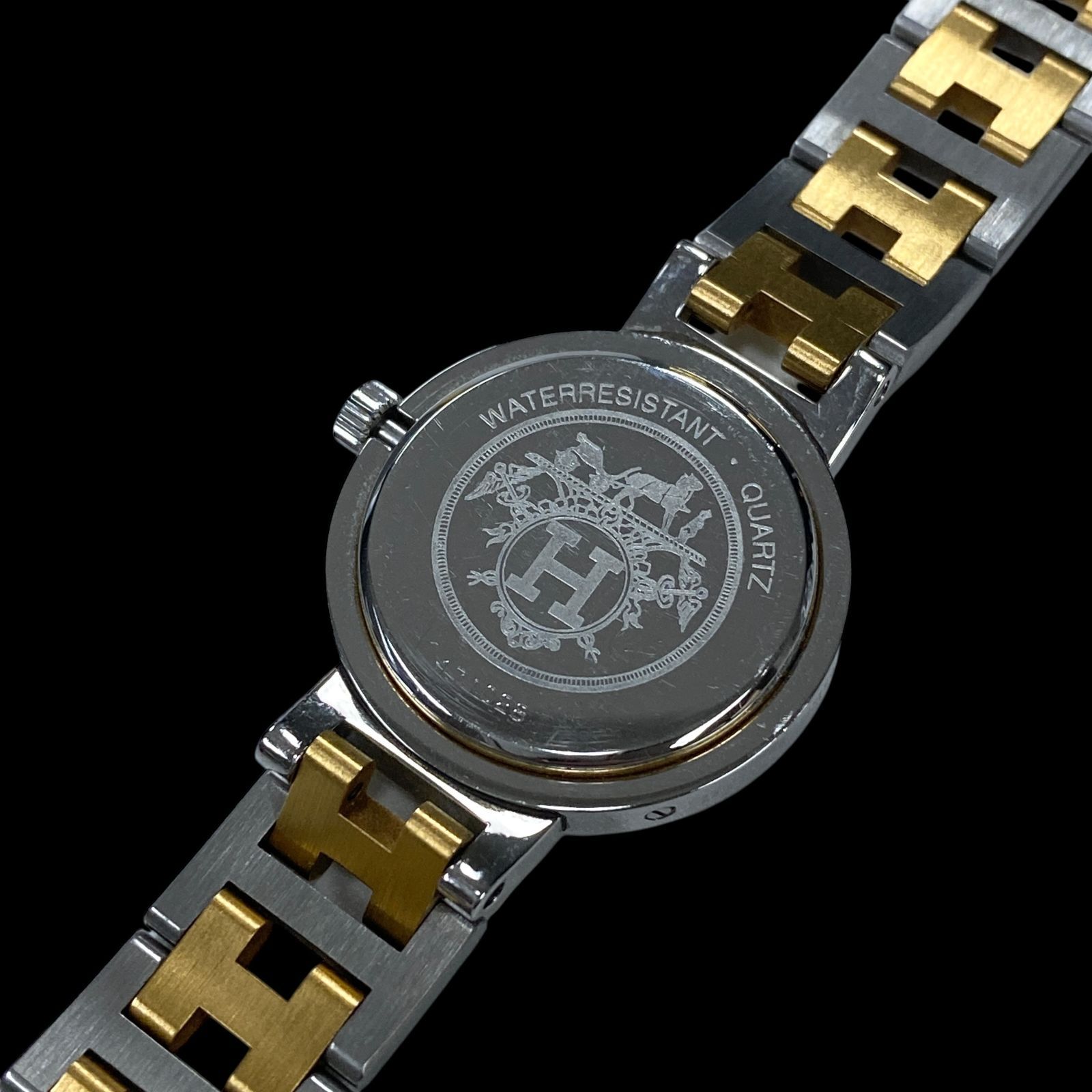 稼働品 美品 HERMES エルメス クリッパー デイト Hベルト コンビ