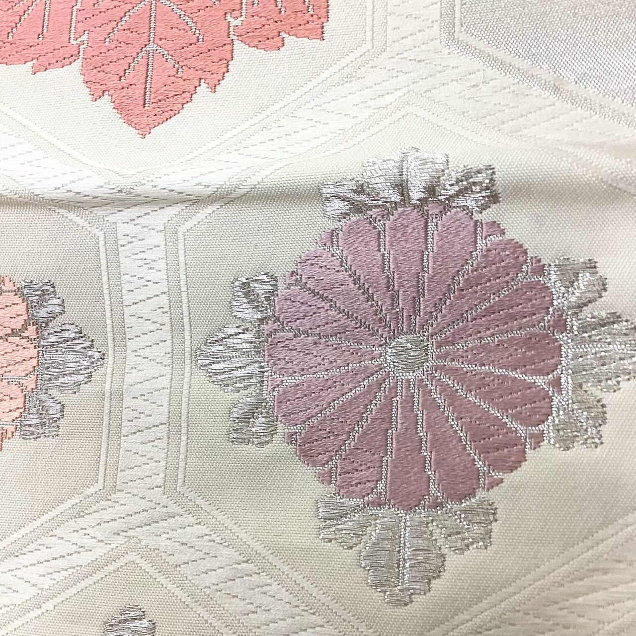 正絹 袋帯 臙脂色 亀甲 花丸文 六通 【公式通販】