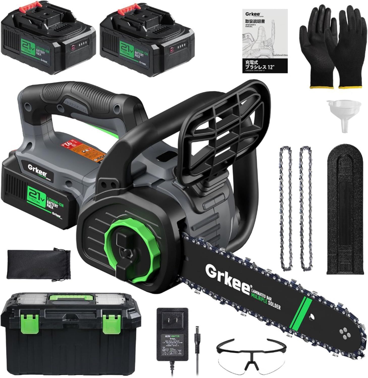 充電式チェーンソー コードレス 12インチ 1200W高出力 無刷モーター