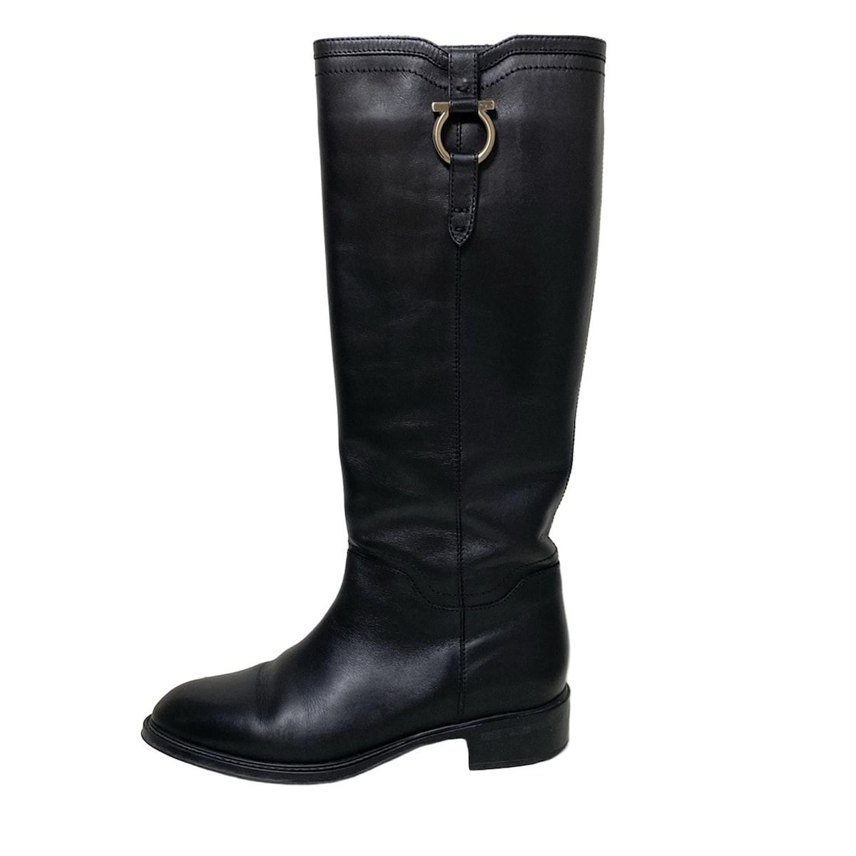 FERRAGAMO/SalvatoreFerragamo(サルバトーレフェラガモ) ロングブーツ 7 C レディース - 黒 ガンチーニ レザー