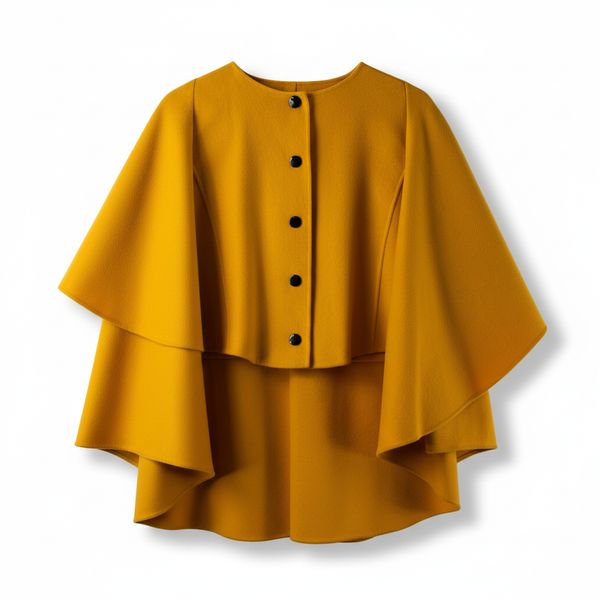 ピエールカルダン pierre cardin コート ケープ風 ボタン マスタード