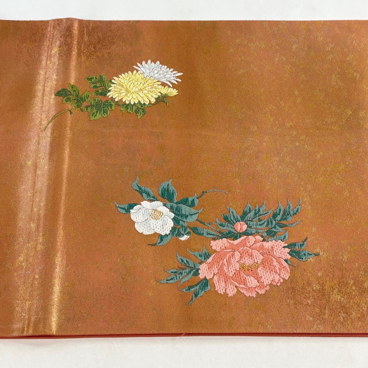 美品】 袋帯 名品 じゅらく 落款 証紙 四季花鳥図 金糸 箔 ピンク