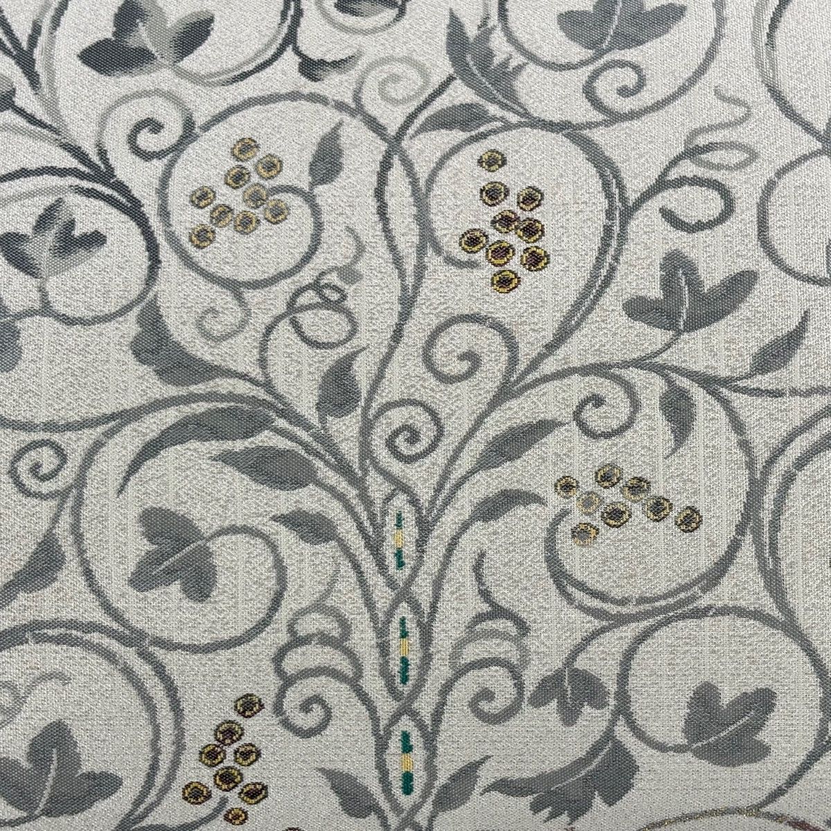 美品】 袋帯 名品 葡萄唐草 金銀糸 箔 灰紫 お太鼓柄 正絹 【中古