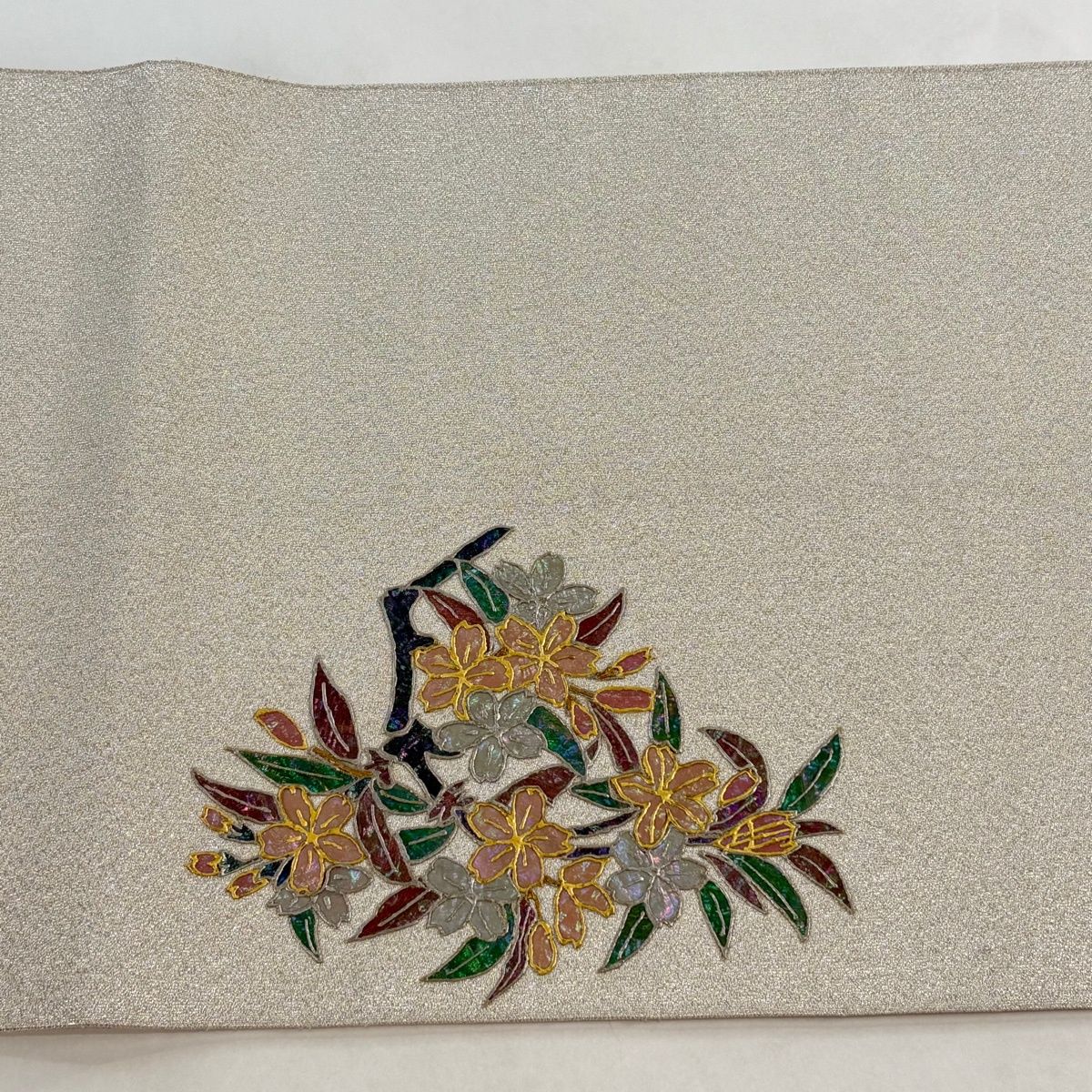 袋帯 名品 鳥 桜 金銀彩 銀糸 クリーム お太鼓柄 正絹 【中古】 - メルカリ