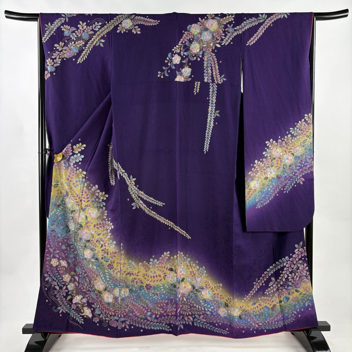 振袖 身長150-165cm 紫　辻が花　正絹 振袖 身丈159cm 裄丈65cm M 袷 辻が花 金彩 ぼかし 紫 正絹 名品