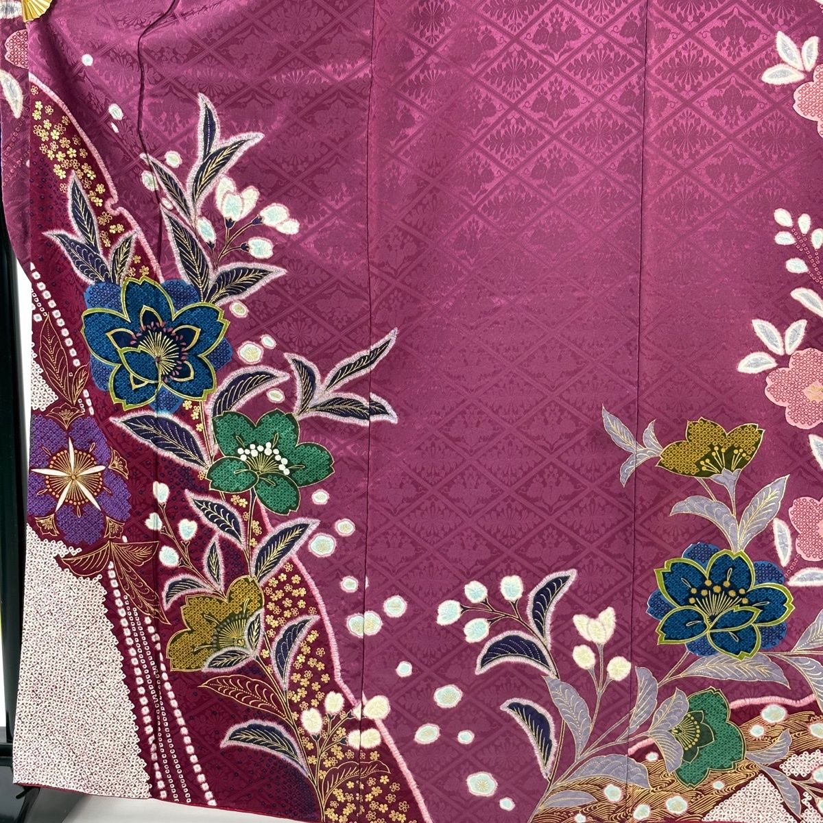 美品】 振袖 身丈166cm 裄丈66.5cm M 袷 袋帯フルセット 桜 地紋 金彩