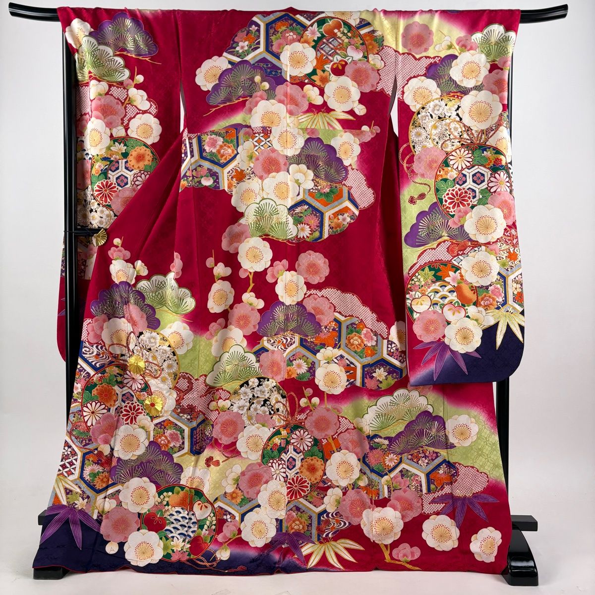 振袖 身丈174cm 裄丈70cm L 袷 袋帯フルセット 鏡裏文 松竹梅 金糸