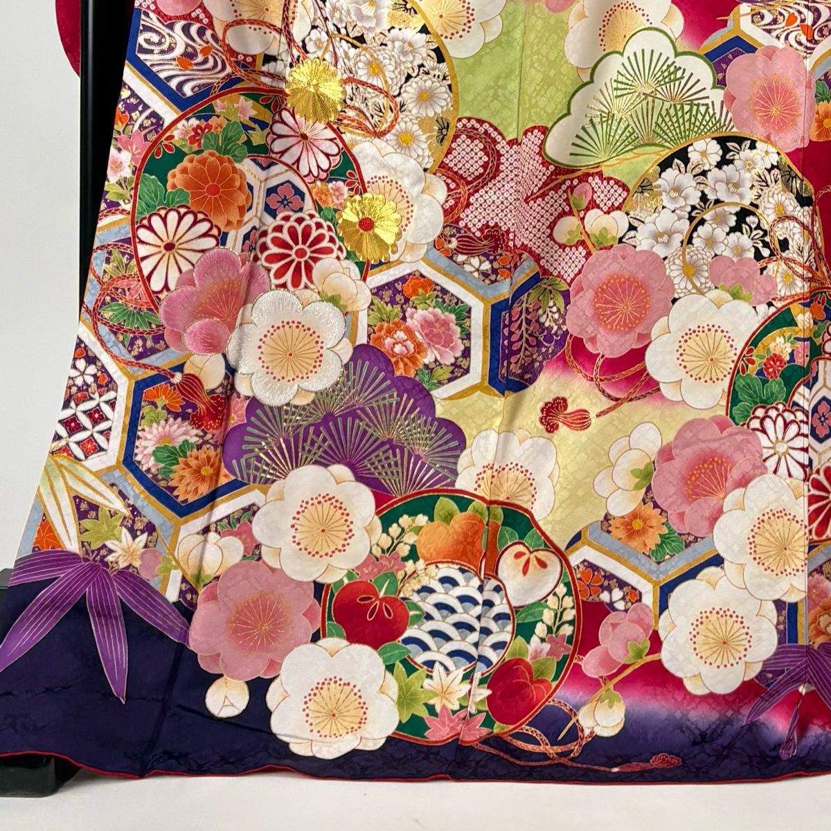 振袖 身丈174cm 裄丈70cm L 袷 袋帯フルセット 鏡裏文 松竹梅 金糸