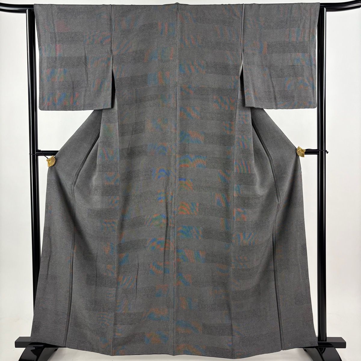 美品】 江戸小紋 身丈162cm 裄丈64cm M 袷 砂川健一 落款 寄せ柄 段縞