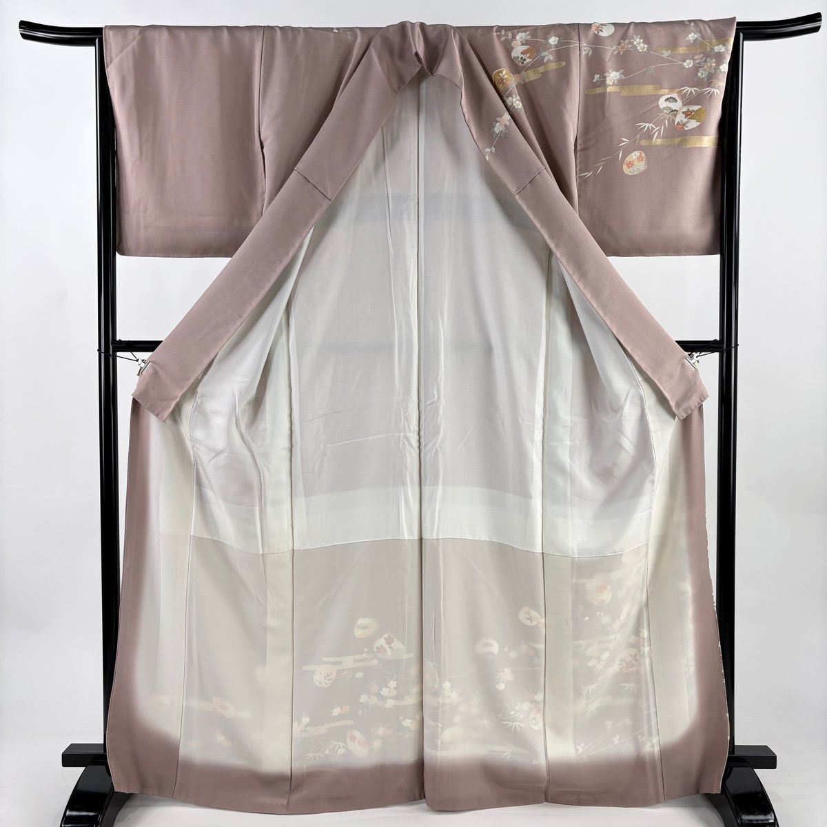 訪問着 身丈166cm 裄丈65.5cm M 袷 貝合わせ 桜 金糸 金彩 薄ピンク