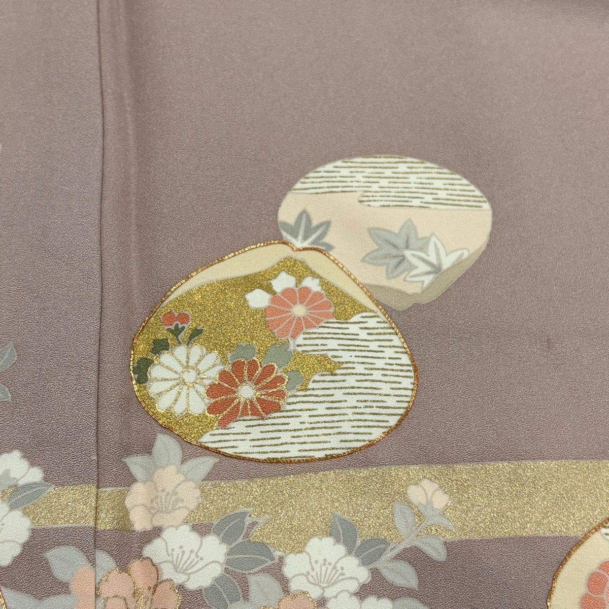 訪問着 身丈166cm 裄丈65.5cm M 袷 貝合わせ 桜 金糸 金彩 薄ピンク