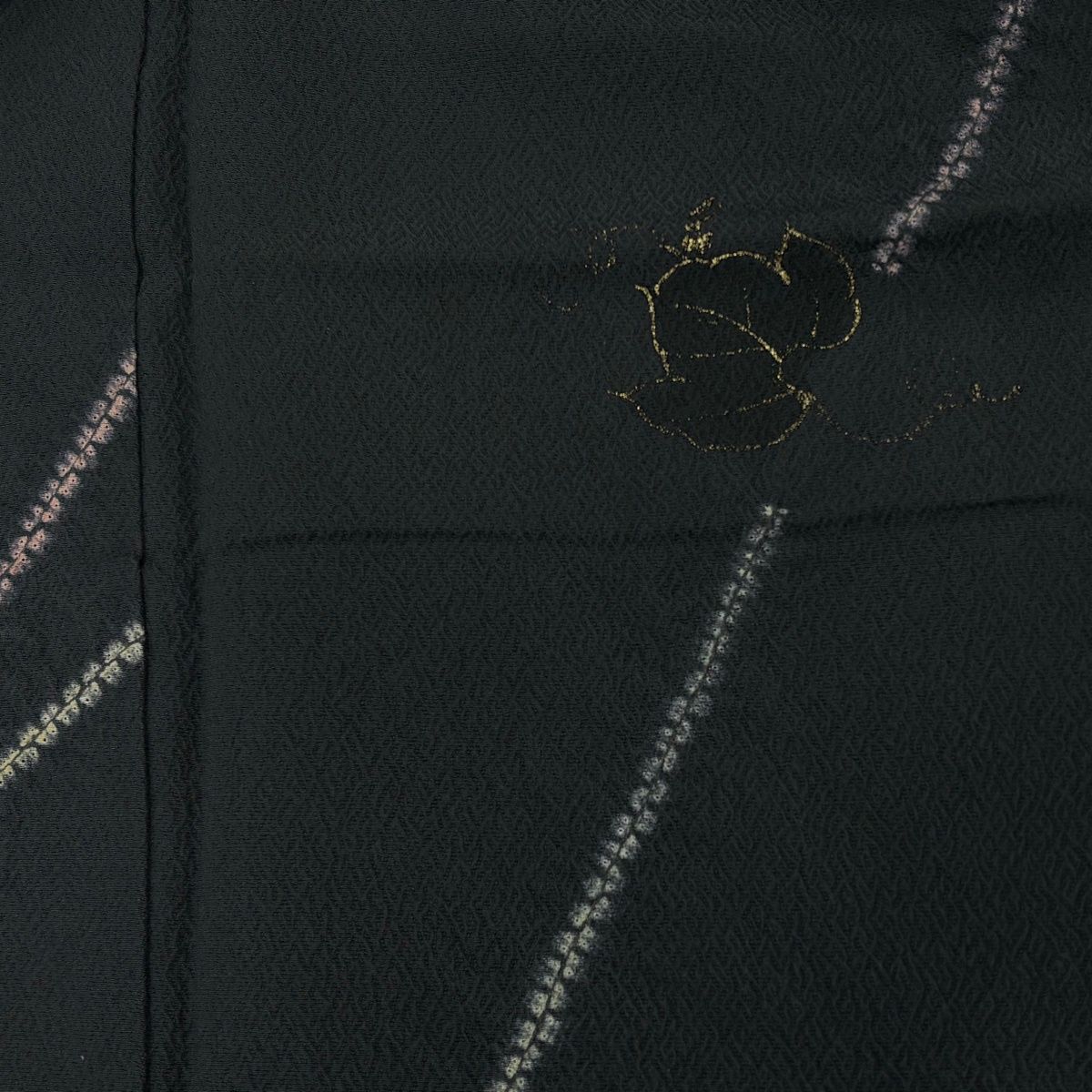 小紋 身丈158cm 裄丈67.5cm L 袷 蔦 幾何学模様 金彩 絞り 深緑 正絹