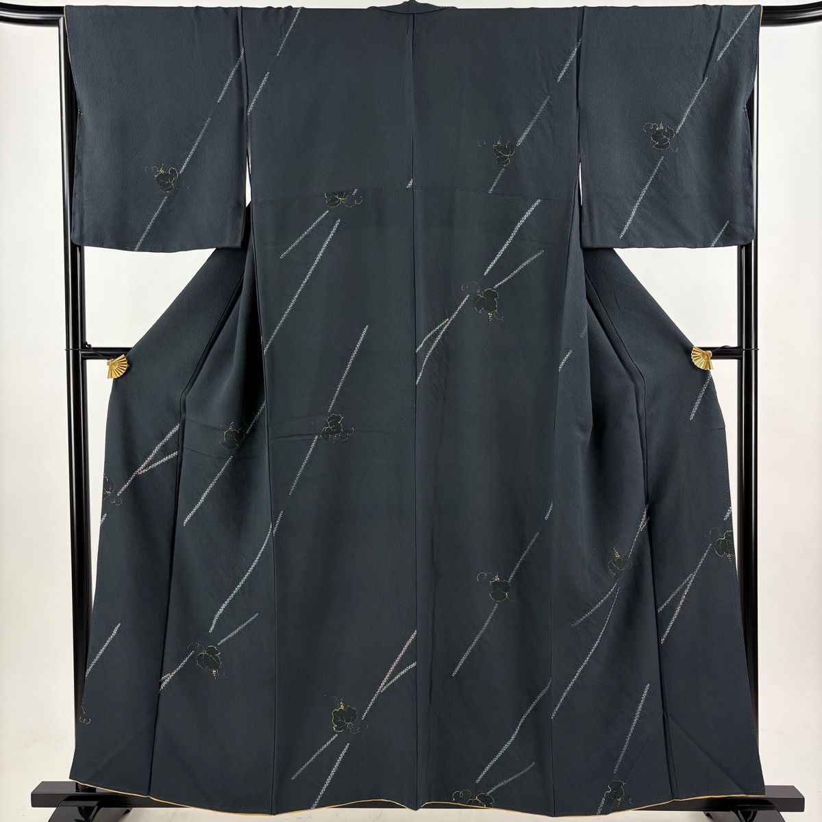 小紋 身丈158cm 裄丈67.5cm L 袷 蔦 幾何学模様 金彩 絞り 深緑 正絹