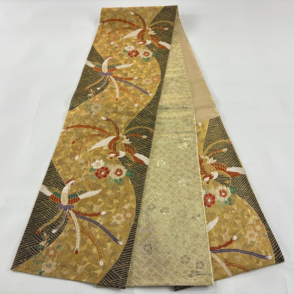 袋帯 秀品 草花 鳥 金糸 箔 金色 六通 正絹 【中古】 - メルカリ